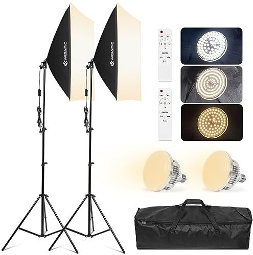 Wisamic Softbox Set Led Foto Fotostudio Stativ Licht Schirm Beleuchtung Kamera Fotografie dimmbar Licht mit 2 X 85W Fotolampen und mit 2 x Faltbare Lampenstativ für YouTube, Tiktok Videoaufnahmen