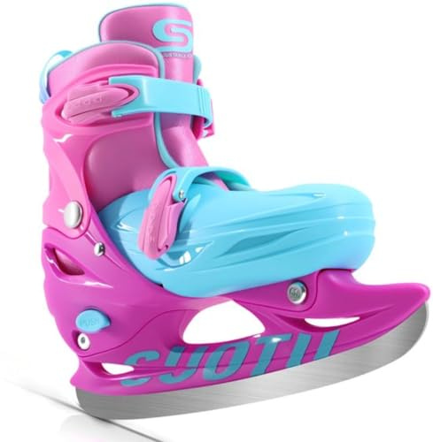 SUOTU 32-36 EU Verstellbare Schlittschuhe für Kinder, Eislaufschuhe für Jungen Mädchen, Doppelter Schutz, Eislauf-Schlittschuhe mit Knöchelstütze für Draußen und Auf der Eisbahn (Rosa-Lila)