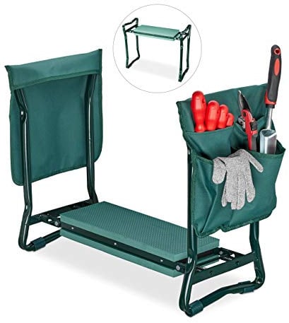 Relaxdays, grün Kniebank, weiches Kniekissen, 2 Taschen, klappbar, Kniehilfe Gartenarbeit, bis 150 kg, HBT 50x60x27,5cm, EVA, Gartenbank