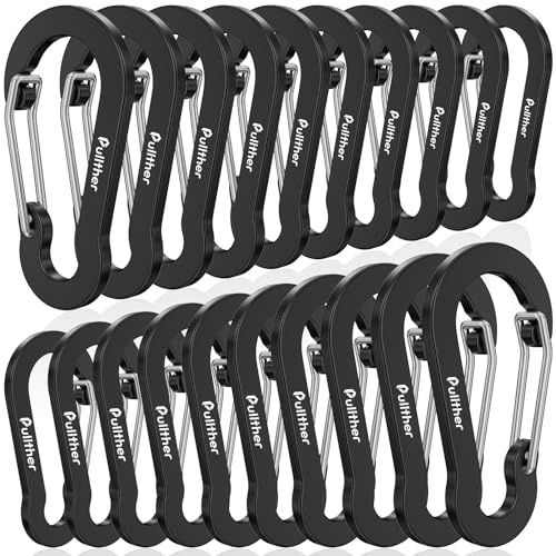 pullther 20 Stück Karabinerhaken, 50mm/1.96'' Karabinerhaken Klein, Aluminium D-Ring Karabiner Schlüsselanhänger für Outdoor Sport, Wandern, Camping, Angeln - Schwarz