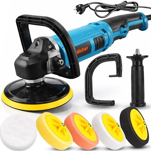 Retoo Auto Poliermaschine, 2900W, 500-3300 U/min, mit 4xPolierschwämme und 1xFilz, Low-Vibration-System, ergonomische Bauweise, für Lack, Holz, Metall, mit robusten Metallzahnrädern und M14-Gewinde