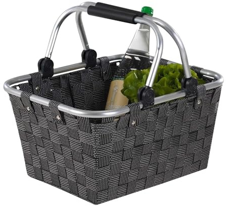 Home4You Einkaufskorb mit Griffen - 40 x 19,5 x 30 cm - Schwarz - Kunststoff - Einkaufstasche Tragekorb Flechtkorb