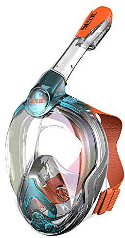 Seac Magica, Schnorchelmaske Vollgesichtsmaske Anti-Beschlag System mit einem weichen Maskenkörper, Dry Top Schnorchel mit Auslassventil, blau, JUNIOR