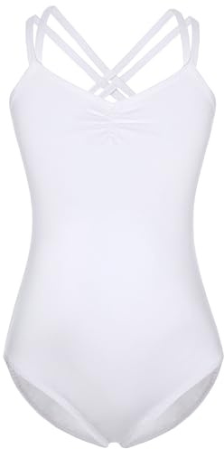 FONLAM Balletttrikot für Mädchen Ballettkleidung Turnanzug Mädchen Baumwolle Tanztrikot Tanzbody Gymnastikanzug Kinder (Weiß, 11-12 Jahre)