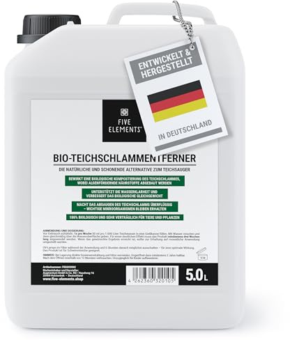 FIVE ELEMENTS Bio-Teichschlammentferner | 5,0 L | ideal für Frühahr | 2026: Verbesserte Wirkung | Teichwasser-Klärung | flüssig