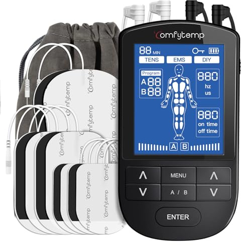 Comfytemp 4 Kanäle 8 Elektroden TENS/EMS/DIY Gerät Schmerztherapie mit 24 Modi, Massage für Arm,Bein,Rücken,Schulter,Nacken mit 10 Elektroden Pads K6106