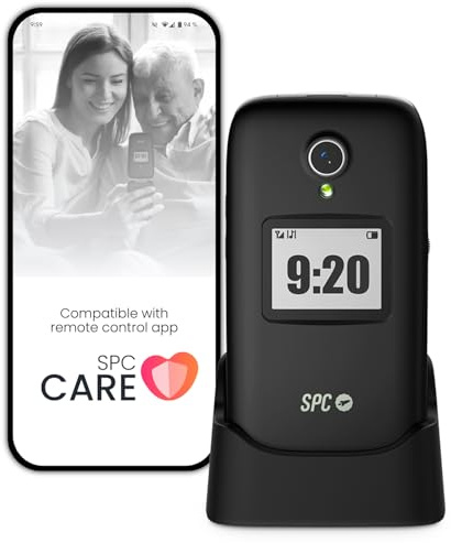 SPC Polaris - 4G Seniorenhandy mit großen Tasten und Notruftaste | Kompatibel mit App für Fernzugriff SPC Care (iOS & Android), GPS-Tracking und Sicherheitswarnungen | Schwarz