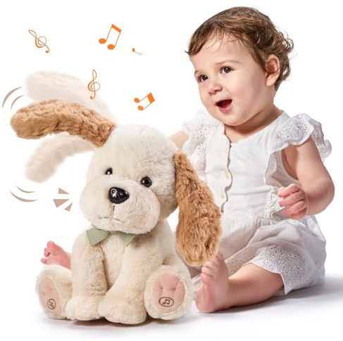 TUMAMA Sprechender Singender Hund Spielzeug Kinder, Plüschtier Sprechende Interaktives Labertier Hunde, Kopie Sprechen, Ohr & Körper Winken, Singen 6-Lieder, Dancing Dog Spiel Nachsprechendes ab 2 3 4