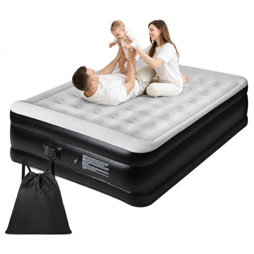 Panana Doppel Luftbett 2 Personen mit integrierter Pumpe, aufblasbare Luftmatratze 203x152x47cm, erhöhtes Gästebett mit Flock-Oberseite & Tragetasche für Camping Zuhause