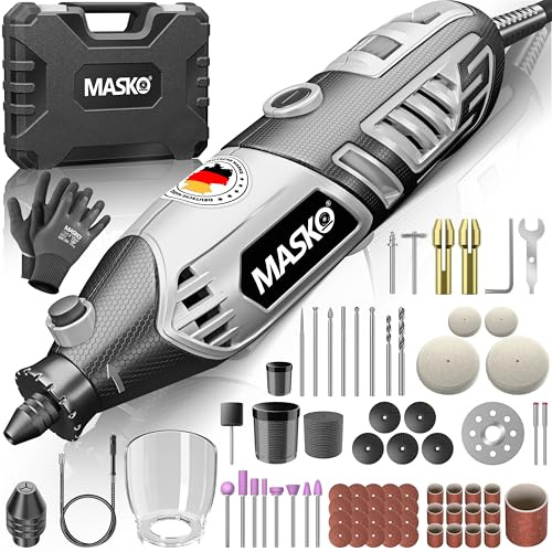 MASKO® Multifunktionswerkzeug Rotationswerkzeug 200W Variable Drehzahl 10.000-40.000 U/min mit flexibler Welle Schnellspann-Bohrfutter Transportkoffer 141teiligem Zubehör-Set Bohren Polieren Schleifen