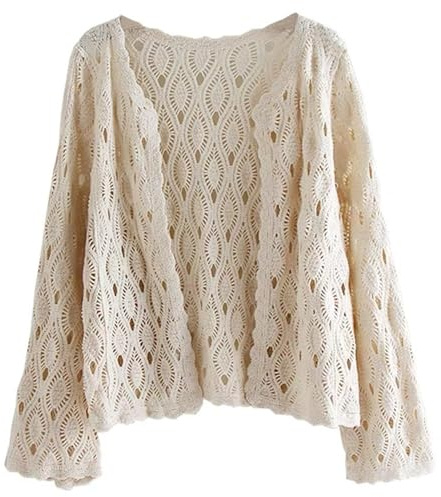 CNAFGBGG Sommer -Strickjacken für Frauen Baumwolle Creme weiß weiße Langhülle Hohlaushöre Häkelkämpfe Boho Florale Frühling atmungsaktivem Häkelknit Kimono