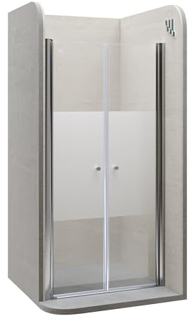 i-flair LIMA Duschtür 84x180 cm Nischentür mit Pendeltüren teilsatiniert, Verstellbereich 84-88 cm – 6 mm ESG Sicherheitsglas, Nanobeschichtung, Hebe-Senkmechanismus - DTMF