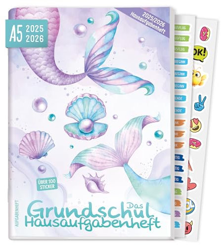 Häfft® Hausaufgabenheft Grundschule 2025/2026 A5 Meerjungfrau Das Grundschul-Hausaufgabenheft inkl. Lerntipps, Sticker - nachhaltig & klimafreundlich