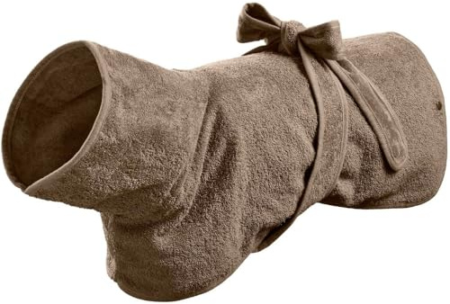 HUNTER Hundebademantel RIGA, saugstarkes Frottee, trocknet schnell, schützt vor Auskühlung, leicht anzulegen mit Gürtel, 60 °C waschbar, schützt Auto/Möbel vor Nässe, Farbe: Taupe, Größe: 40