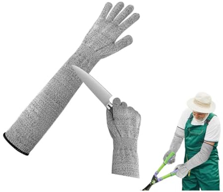 Gartenhandschuhe Damen Herren, Schnittschutzhandschuhe mit langen Ärmeln, Dornensicher zum Beschneiden von Rosen mit Unterarmschutz, 5 Anti-Schnittärmel für Garten und Haushaltsaufgaben 50cm