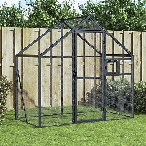 KOIECETA Voliere Vogelvoliere mit Wire Mesh Grids Vogelkäfig für Außenbereich Vogelhaus Papageienkäfig Papageienvoliere Anthrazit 179x100x185 cm Aluminium