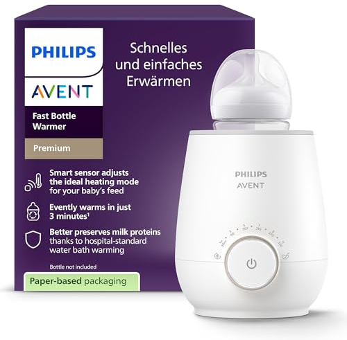 Philips Avent Schneller Premium-Fläschchenwärmer, mit intelligenter Temperaturregelung, Wasserbadtechnologie, automatischer Abschaltung, Modell SCF358/00