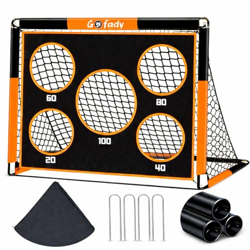 Gofady 2-in-1 Fußballtor für Kinder, 150 * 120cm, Tragbares & Stabiles Fussballtore mit 5 Zielbereichen, 4 Erdanker und 1 Tragetasche, Stabil für Garten, Park, Strand