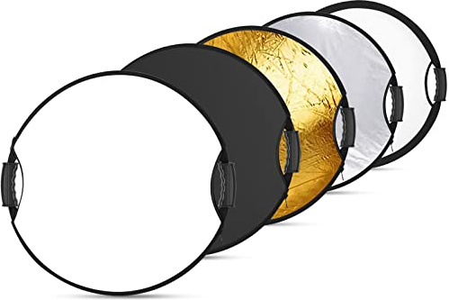 NEEWER 22"/56cm Lichtreflektor mit Handgriff mit 3/8" Gewinde, 5 in 1 Faltscheibe Lichtdiffusor Durchscheinend/Silber/Gold/Weiß/Schwarz für Fotobeleuchtung, Außenbeleuchtung, RF-56II