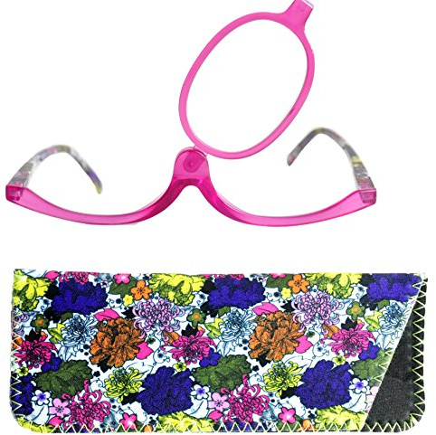 Schminkbrille Damen, Lesebrille zum Schminken mit ovalem Make up Klappglas & Etui