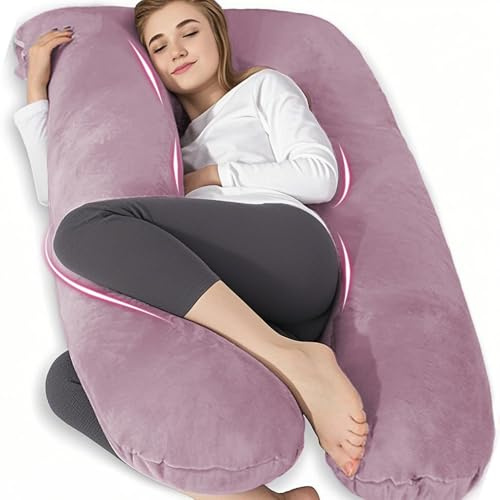 Chilling Home Schwangerschaftskissen, U Form Seitenschläferkissen mit Bezug U Kissen Stillkissen groß Lagerungskissen, Kissen für Frauen und Seitenschläfer(Lila, Samt)