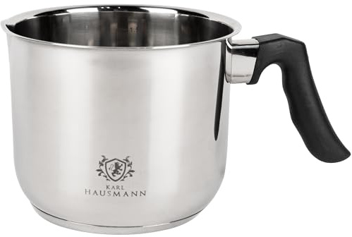 KARL HAUSMANN Edelstahl Milchtopf Induktion - 1.6L - Milchtöpfe mit Ausgießer - Simmertopf mit Bakelitgriff - Milchkanne - Wassertopf - Milchkochtopf - Kochtopf - Kleiner Topf - Puddingtopf