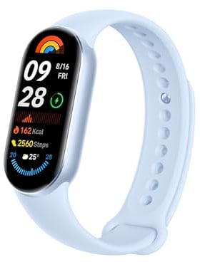XIAOMI Smart Band 9 Fitness Tracker, AMOLED Display with 1200 Nits, Sp02 Tracking, Sleep and Heart Rate Monitor, Notifications, 5ATM Waterproof, Mi Fitness App, Arctic Blue