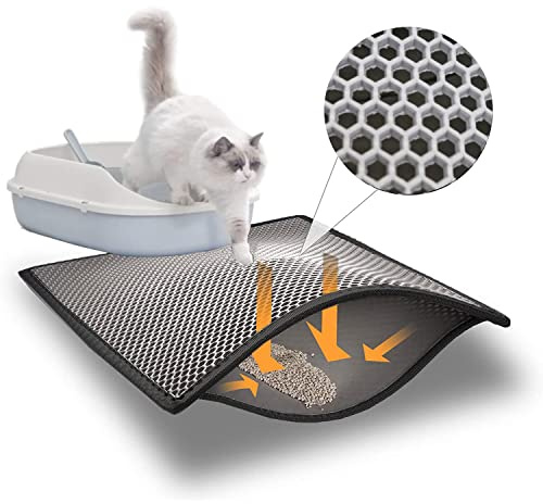 Blue Eyes Katzenklo Matte, Katzenmatte 40x60 cm, Katzenstreu Katzenklo Vorleger Unterleger Waben Design wasserdichte Doppelte Schichte Entwurf Bienenwabe Matte (Grau-6040)