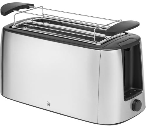 WMF Bueno Pro Langschlitz-Toaster aus Edelstahl für 4 Brotscheiben, mit Brötchenaufsatz, Aufknusper- und Auftaufunktion, 6 Bräunungsstufen – stilvoll für knusprigen Genuss im modernen Küchenambiente