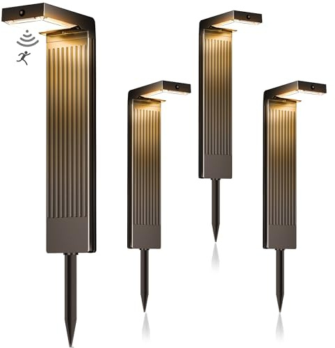 iseeway Solarlampen für Außen 4 Stück, 400LM Garten Solarleuchten mit Bewegungsmelder, 2-Phasen-Farbwechsel (3000K/6500K) LED, IP65 wasserdicht für Hof, Einfahrt & Wege