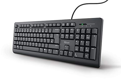 Trust Taro Kabelgebundene Tastatur, Deutsches QWERTZ Layout, Leise Tasten, Spritzwassergeschützt, USB-Anschluss, 1.8 m Kabellänge, PC Tastatur für Computer, Laptop, Mac, Windows, macOS – Schwarz