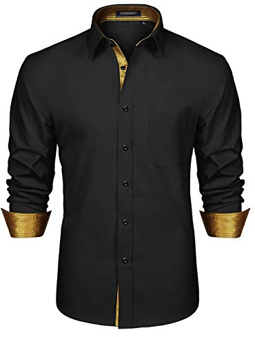 Hisdern Herren Schwarz Gold Hemd formelle Freizeithemd Businesshemden Freizeithemden Langarm Klassisch Regular Fit Hemden