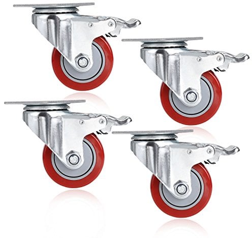 COOCHEER 4 Stück Lenkrollen mit Bremse 75mm, Lenkrollen für Möbel, Tragkraft 400kg, Rot