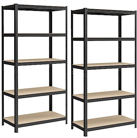 SONGMICS Schwerlastregal, 2er Set, Kellerregal, Lagerregal, 50 x 100 x 200 cm, Regal mit Stahlgestell, jeweils bis 600 kg belastbar, 5 verstellbare Ablagen, schwarz GLR050B02