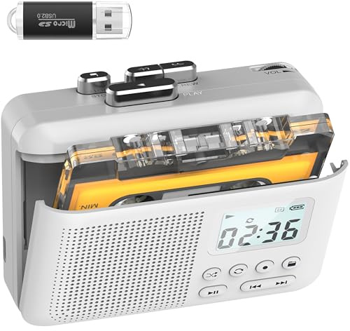 Portable Cassette Player Gracioso tragbarer Kassettenrekorder-Konverter, Kassette zu MP3 über SD-Karte, Kassettenrekorder mit 1000-mAh-Akku, integriertes Mikrofon und Lautsprecher, Kopfhöreranschluss