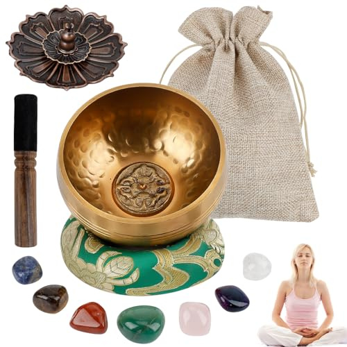 Tibetische Klangschalen Set, Meditations-Klangschale, handgefertigte Messingprozessschale