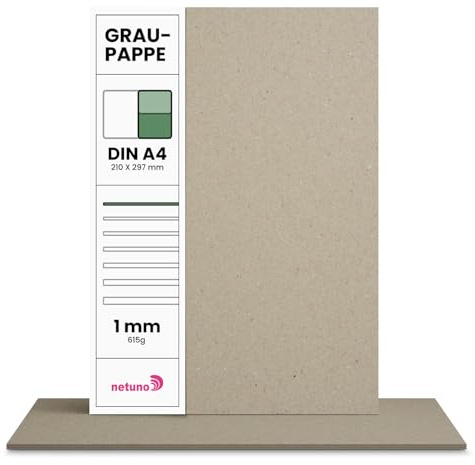 Netuno 20 Blatt Graupappe DIN A4 21 x 29,7 cm 615g 1 mm Buchbinderpappe Graukarton Buchbinden Bastelkarton Bastelpappe Kartenkarton graue Pappe zum Basteln Buchbinder Zubehör Buchbinderkarton
