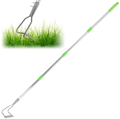 Eyoulife Gartenhacke Einstellbare Länge 62-166cm, Bügelzughacke mit Stiel 15 cm Scharfe Klinge Gummigriff, Bügelhacke Hochfester Kohlenstoffstahl zum Jäten Furchenziehen Säen