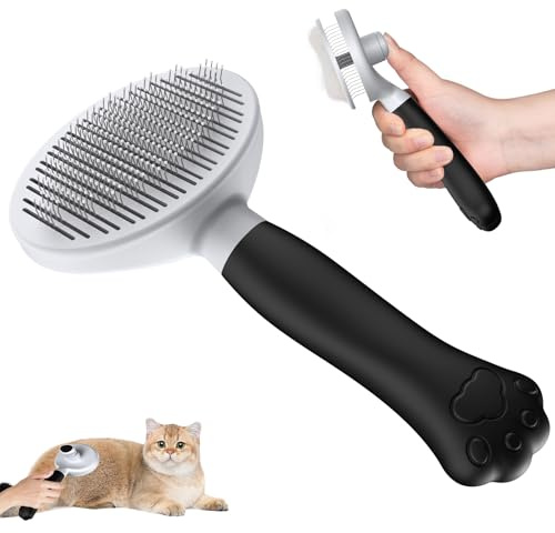 Zivacate Katzenbürste Hundebürste [Ergonomischer & Ein-Klick-Reinigung] | Selbstreinigende Unterfellbürste Für Kurzhaar & Langhaar Hunde/Katzen/Kaninchen (Schwarz)