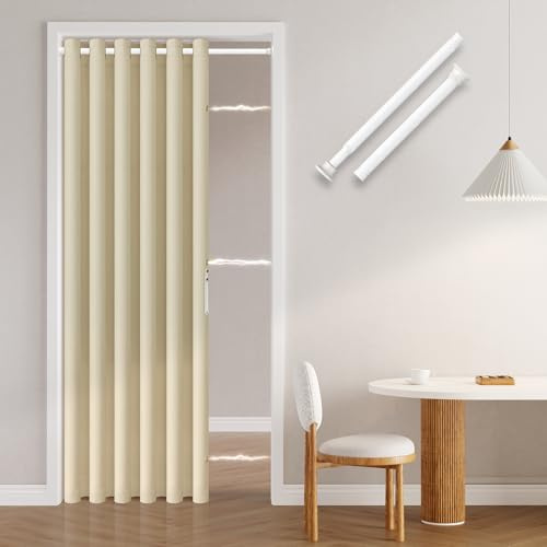 Jilron Türvorhang Ohne Bohren: Einfache Montage Mit Teleskopstange & Magnetischem Verschluss – Schutz Der Privatsphäre Im Raum (Cremeweiß-H201 x B130 cm)