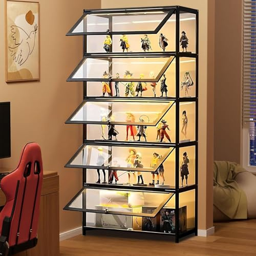 Scribora Anzeigeschrank mit Acrylglastür, 5 Tier Curio Display Case, Sammlerstücke Spielzeug Organisatoren Rack & Display Regal, Kinder Bücherregal für Schlafzimmer, Lese Nook, Kleinkinderzimmer