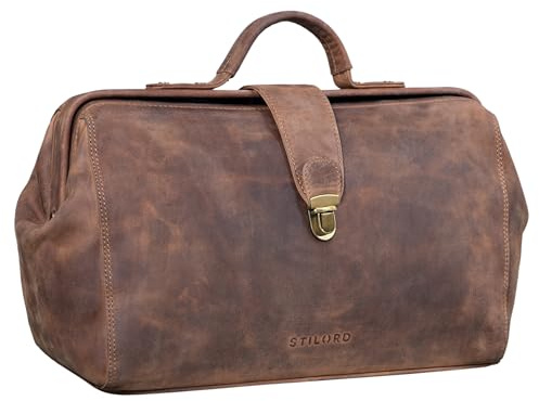 STILORD Percy Arzttasche Leder Vintage Arztkoffer Doktortasche Business Handtasche Hausbesuch Echtleder Farbe:mittel - braun