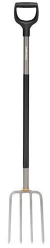 Fiskars Spatengabel für Harte, steinige Böden, Mit 4 Zinken, Länge: 132 cm, Hochwertiger Borstahl, Grau/Schwarz, Ergonomic, 1070679