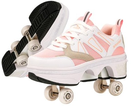 Schuhe mit Rollen für Mädchen und Jungen - Rollschuhe Schuhe für Kinder - Roller Skate Shoes - Atmungsaktives Mesh-Material - Geburtstagsgeschenk, Rosa-41EU