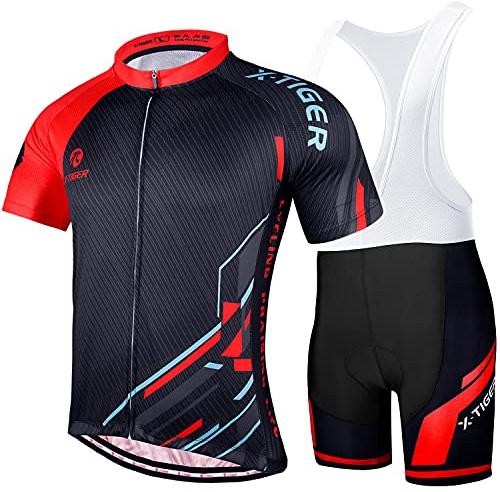 X-TIGER Herren Fahrradtrikot, kurzärmliges Set mit 5D-Gel-gepolsterten Shorts, Fahrradbekleidung Set für Mountainbikes