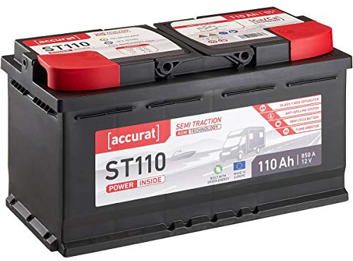 Accurat Semi Traction ST110 AGM Batterie - 12V, 110Ah, zyklenfest, bis 30% mehr Kapazität - VRLA Versorgungsbatterie, Bootsbatterie, Solarbatterie, Aufbaubatterie für Wohnwagen, Wohnmobil, Camper