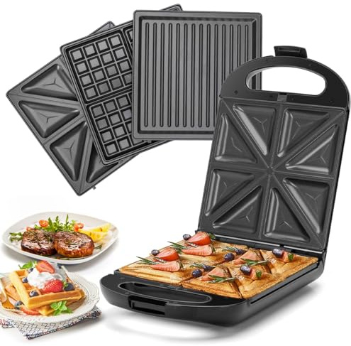 Taylor swoden - Bruno 3 in 1 Sandwichmaker, Waffeleisen, Backblech, 1200 W, für 4 Sandwiches, herausnehmbares Antihaft-Blech, 180° Wendung für schnelles und gleichmäßiges Backen, BPA-frei