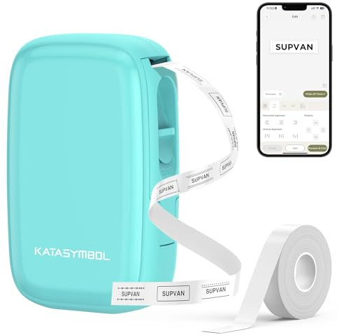 SUPVAN E16 Beschriftungsgerät, tragbares Bluetooth Etikettiergerät mit 15 mm x 6 m Etikett, benutzerfreundlicher Software (30 Schriftarten, 50+ Rahmen und 700+ Symbole), azurblau