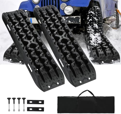 Jaxguom 2 Stück Anfahrhilfe Sandbleche Offroad,Sandbleche Wohnmobil 10T Traglast,Anfahrhilfe für Schnee & Sand,Mit Tasche & Installationstool,Traktionshilfe für PKW LKW Geländewagen