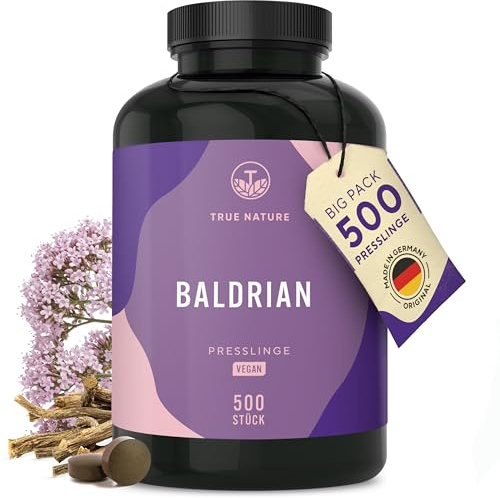 Baldrian Presslinge - 1000mg pro Tagesdosis (Valeriana officinalis) - Baldrianwurzel hochdosiert - 8 Monate Vorrat - Vegan, ohne künstliche Zusätze - Deutsche Produktion - TRUE NATURE